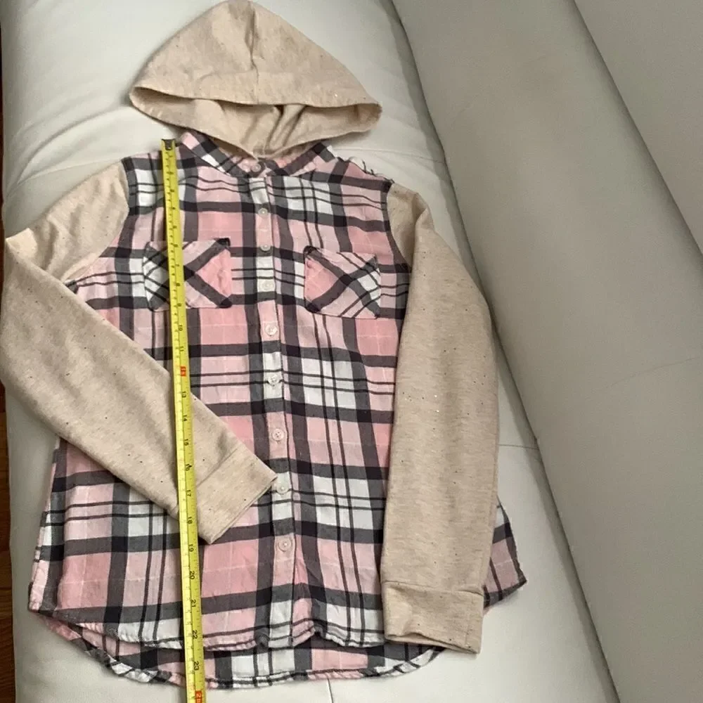 Justice Pink Gray Girls Shirt w/ Hood Size 14